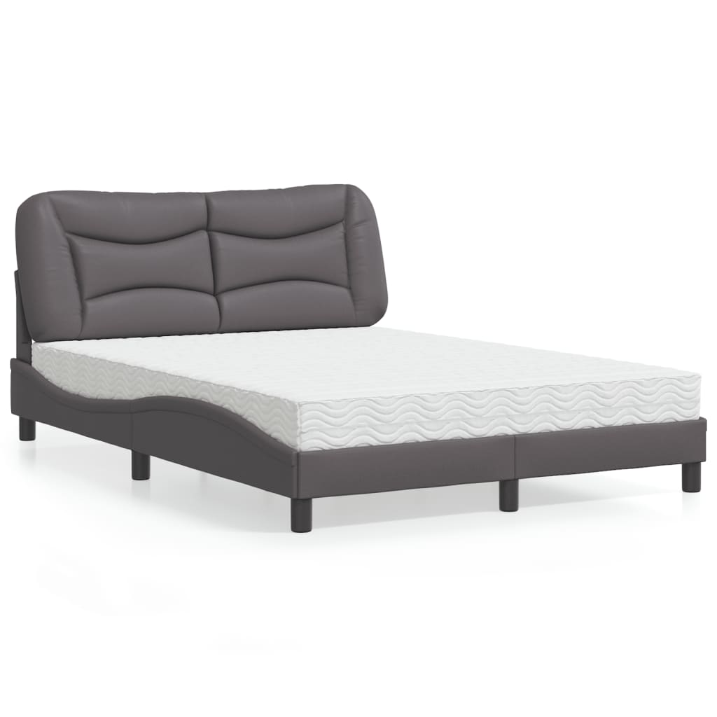 Cama com colchão hvar 140x200 cm couro artificial cinzento