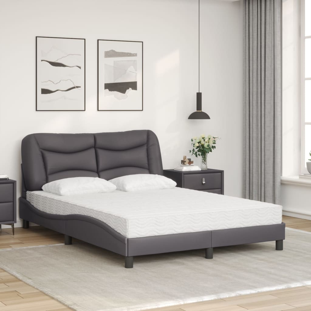 Cama com colchão hvar 140x200 cm couro artificial cinzento