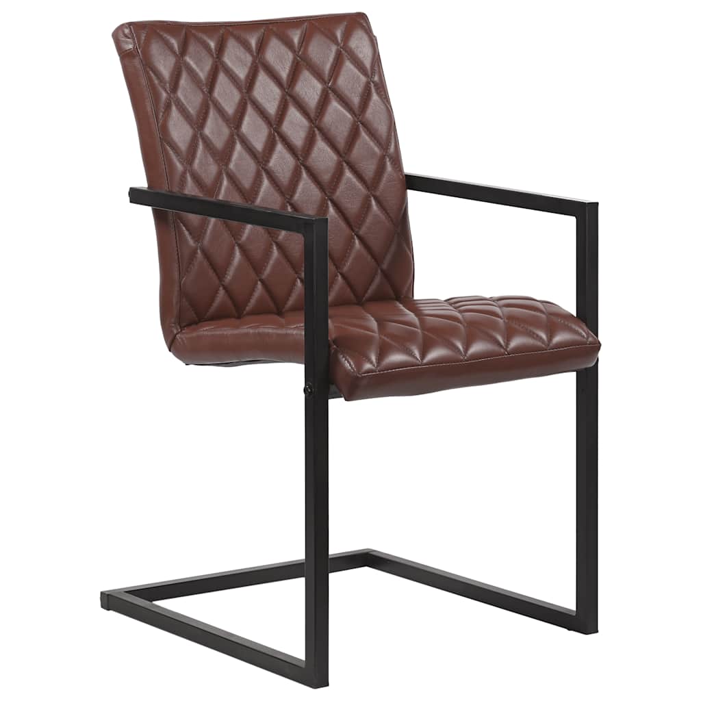 Cadeiras de jantar cantilever 2 pcs couro genuíno castanho