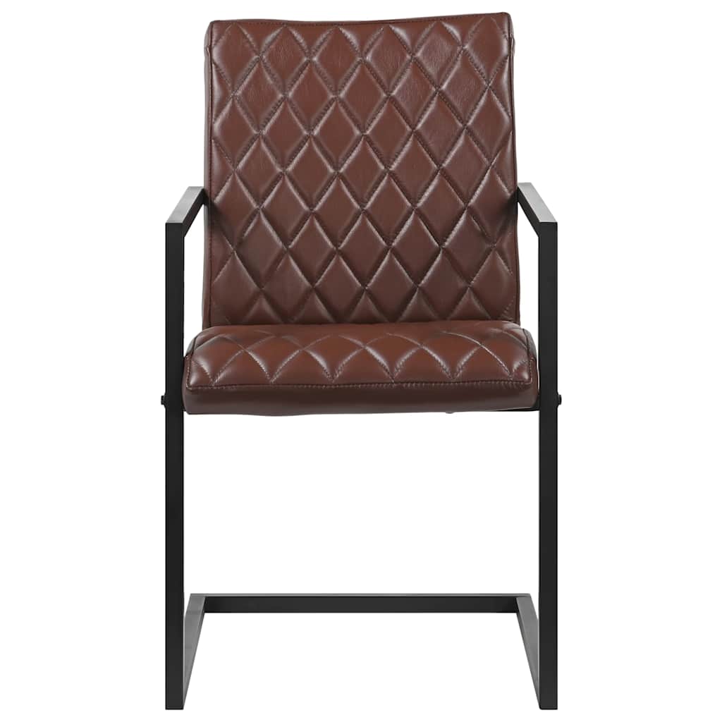 Cadeiras de jantar cantilever 2 pcs couro genuíno castanho
