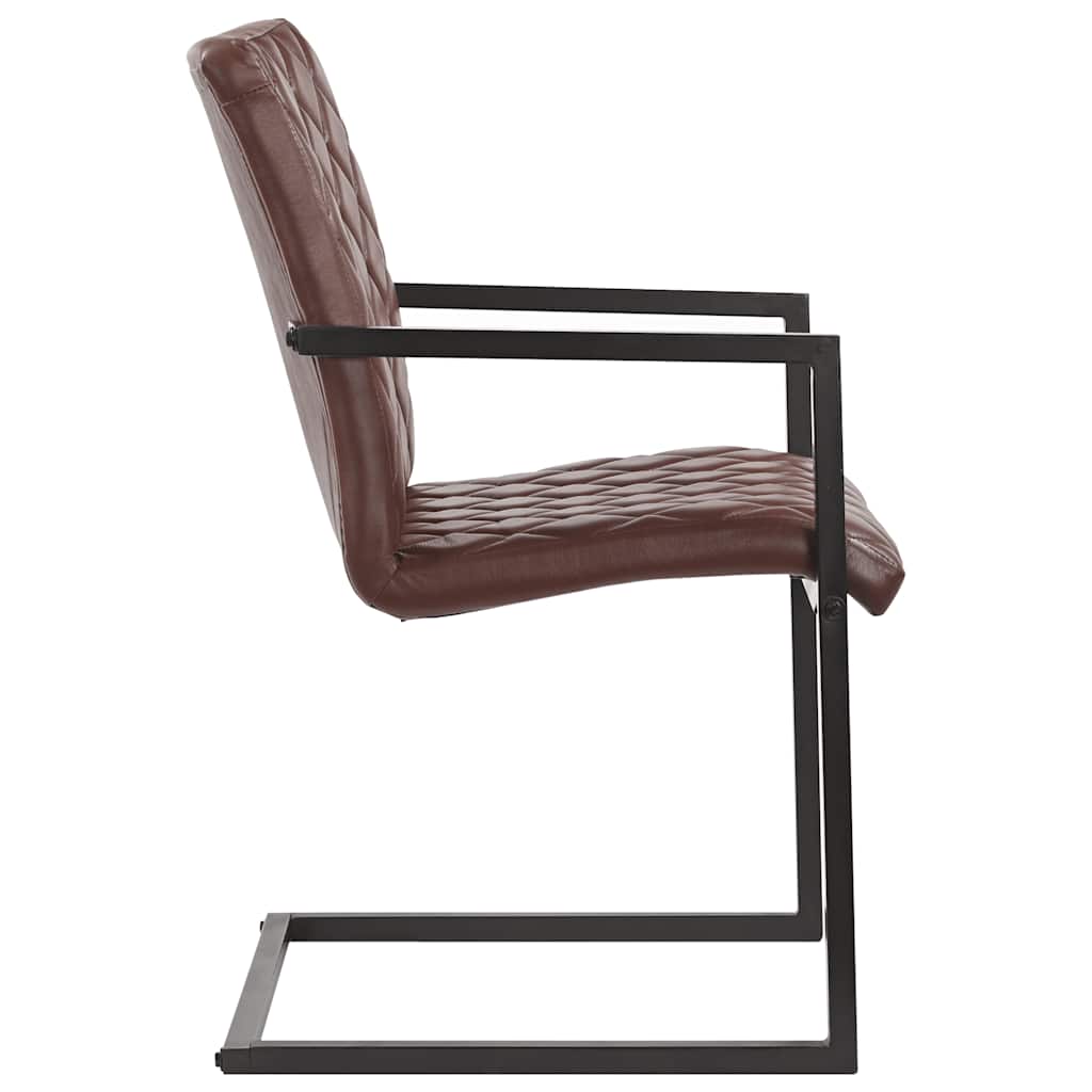 Cadeiras de jantar cantilever 2 pcs couro genuíno castanho