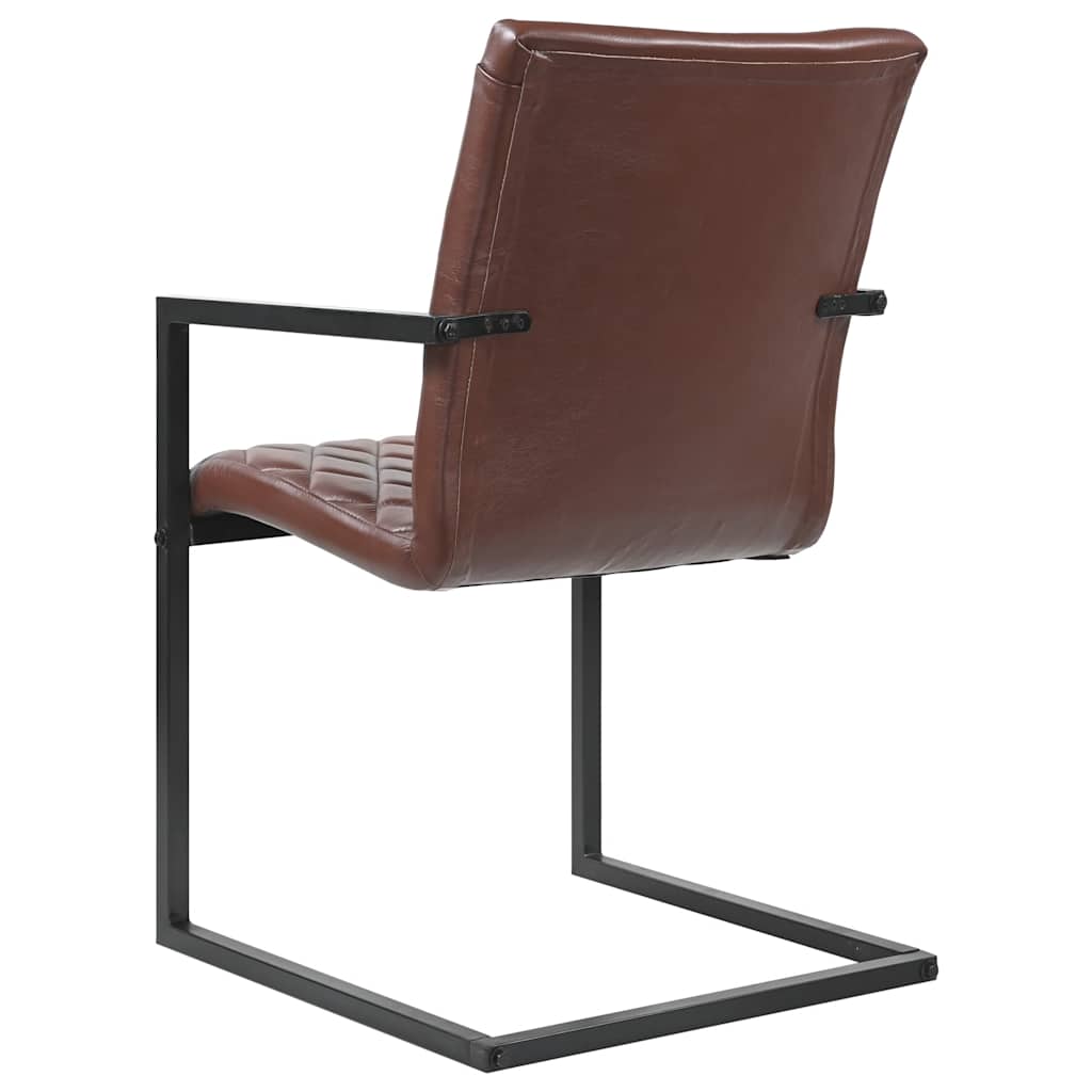 Cadeiras de jantar cantilever 2 pcs couro genuíno castanho