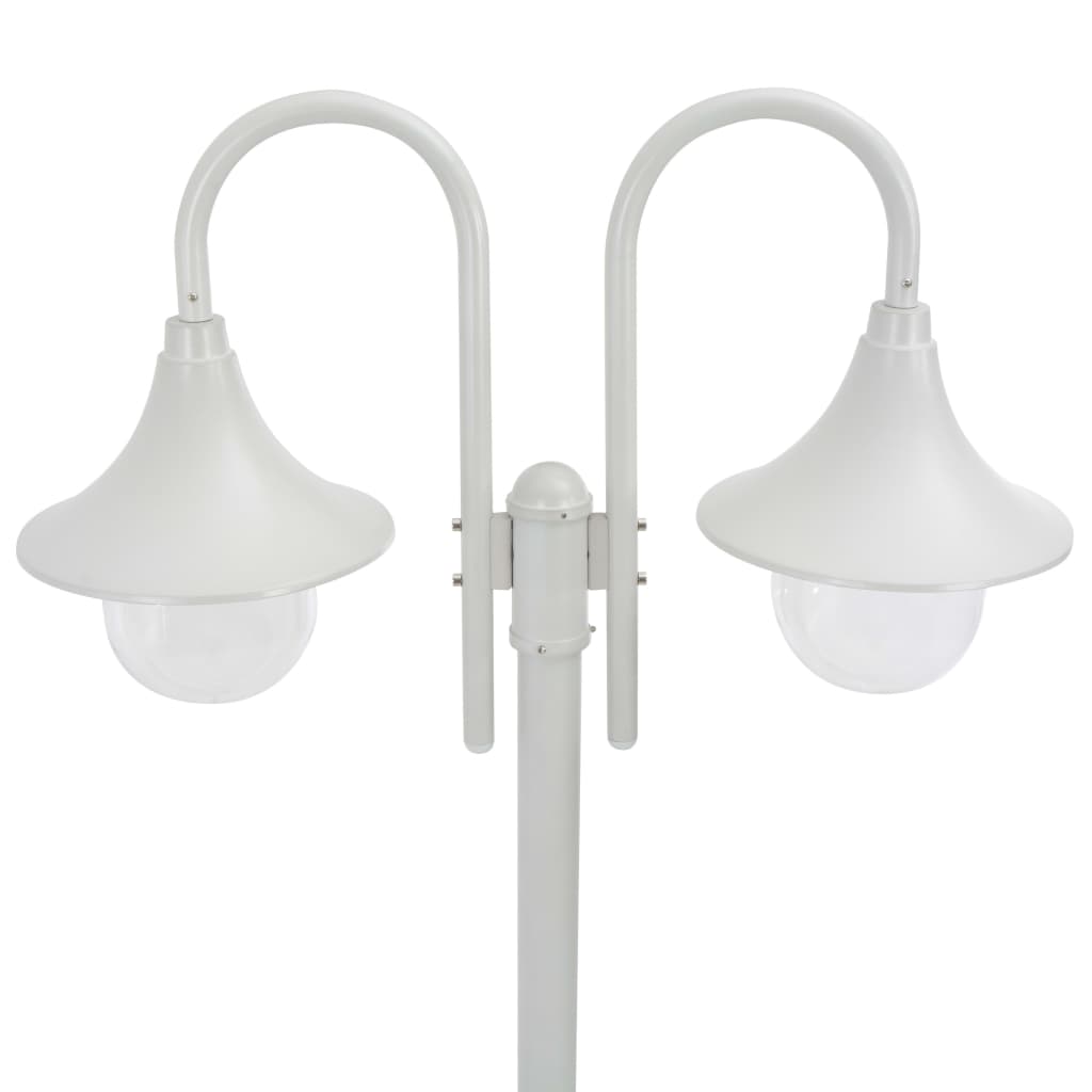Candeeiro de pé p/ jardim c/ 2 braços e27 220cm alumínio branco