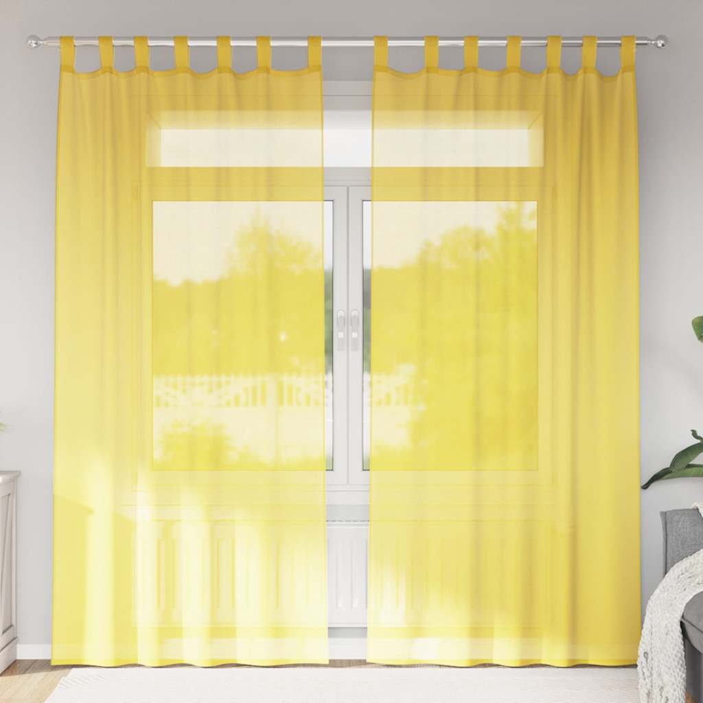 Cortinas de voile com laços 2 pcs amarelo 140x225 cm