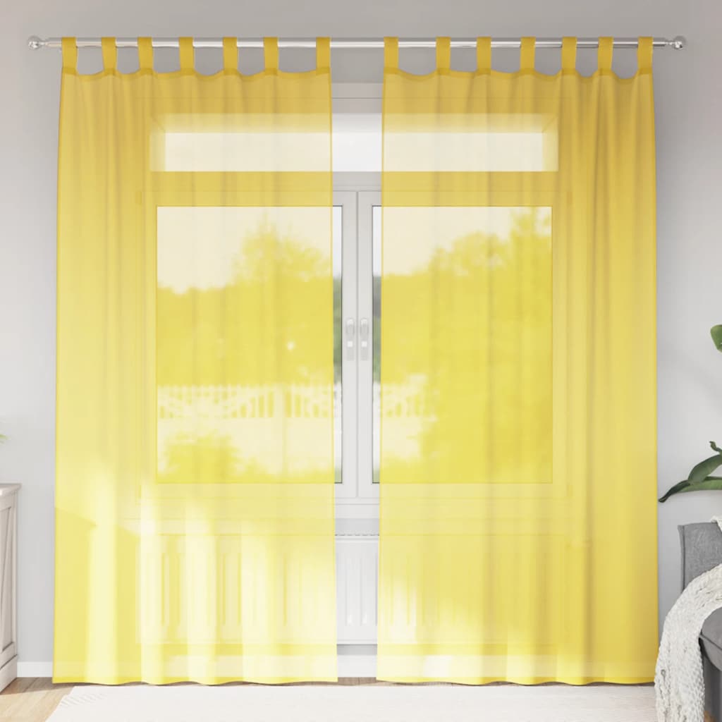 Cortinas de voile com laços 2 pcs amarelo 140x245 cm