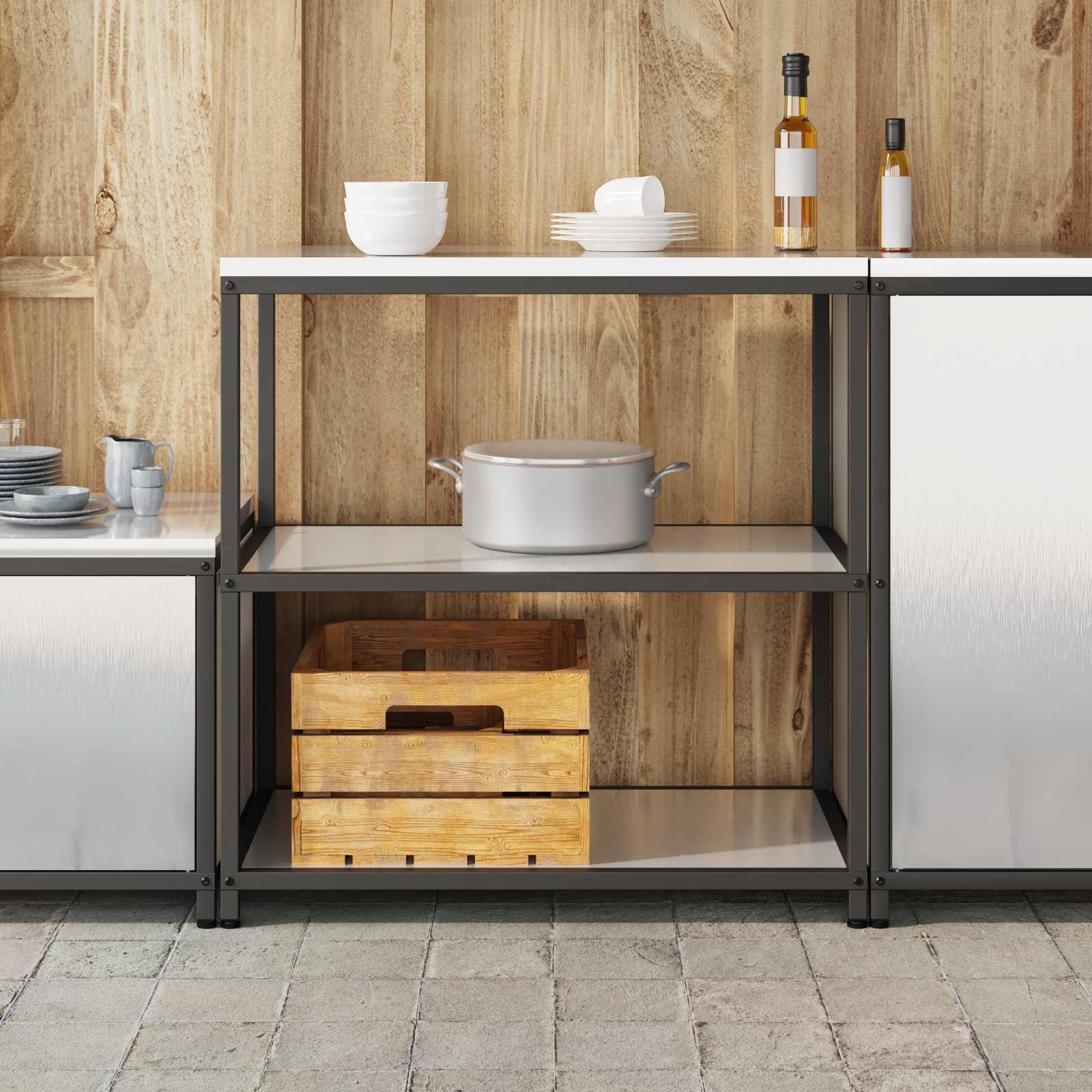 Estante de cozinha hattem prateado 90 x 50 x 92 cm aço