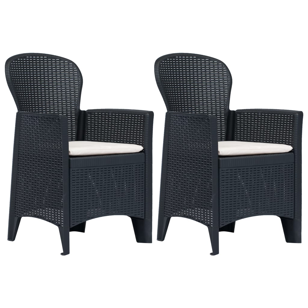 Cadeiras jardim + almofadão 2pcs plástico antracite aspeto vime