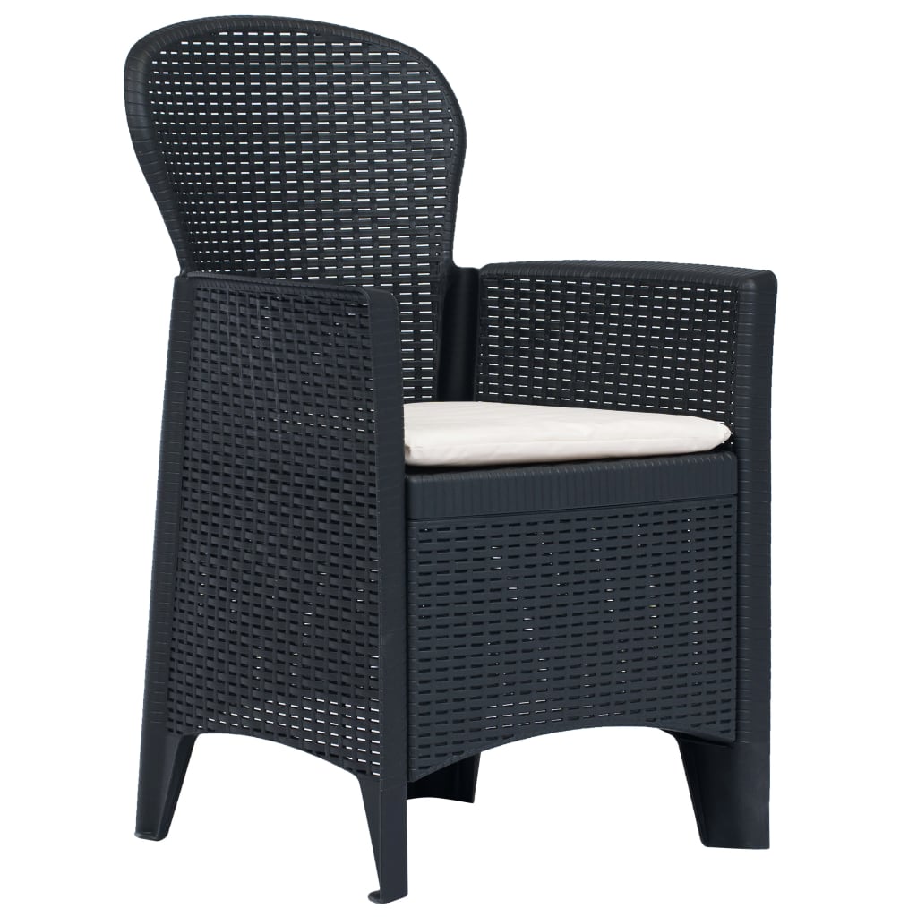 Cadeiras jardim + almofadão 2pcs plástico antracite aspeto vime