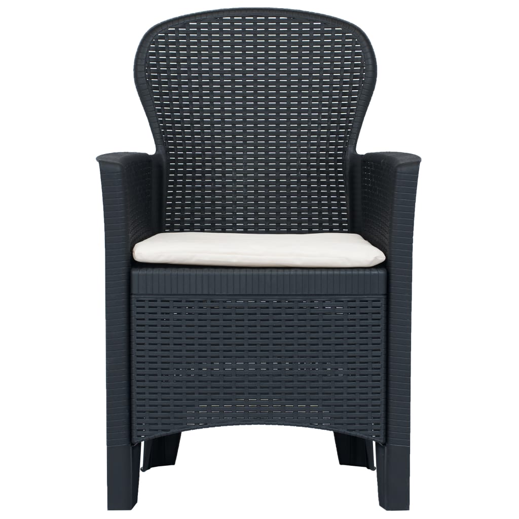 Cadeiras jardim + almofadão 2pcs plástico antracite aspeto vime