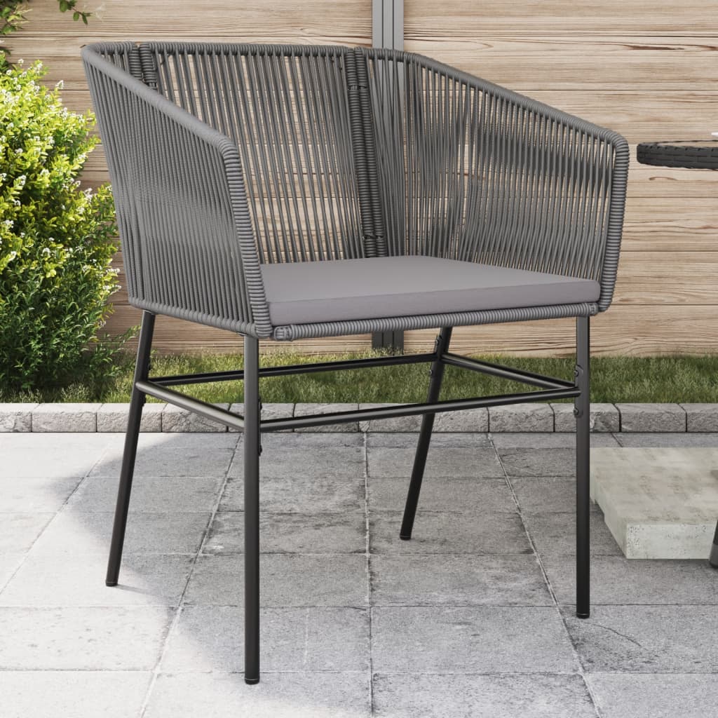 Cadeiras de jardim 2 pcs c/ almofadões vime PE cinzento