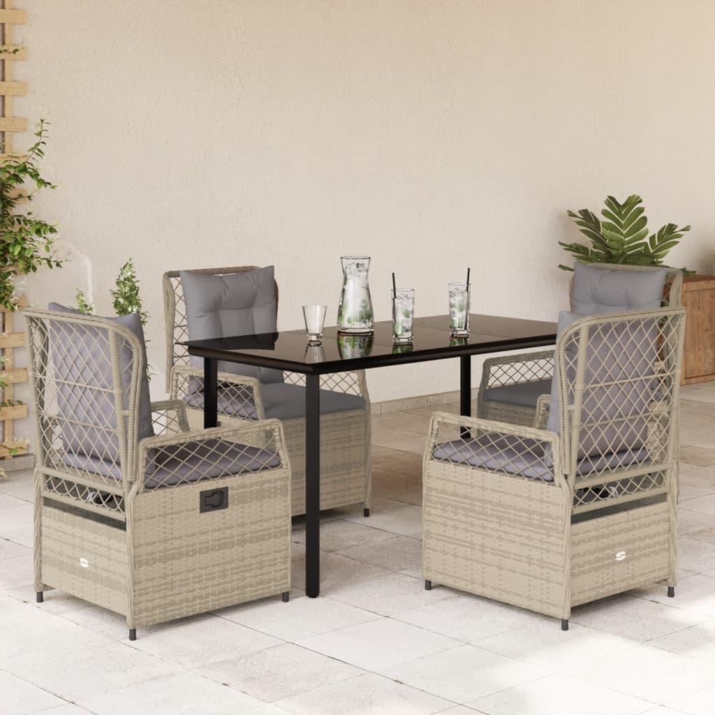 5 Pcs conjunto de jantar p/ jardim com almofadões vime PE bege