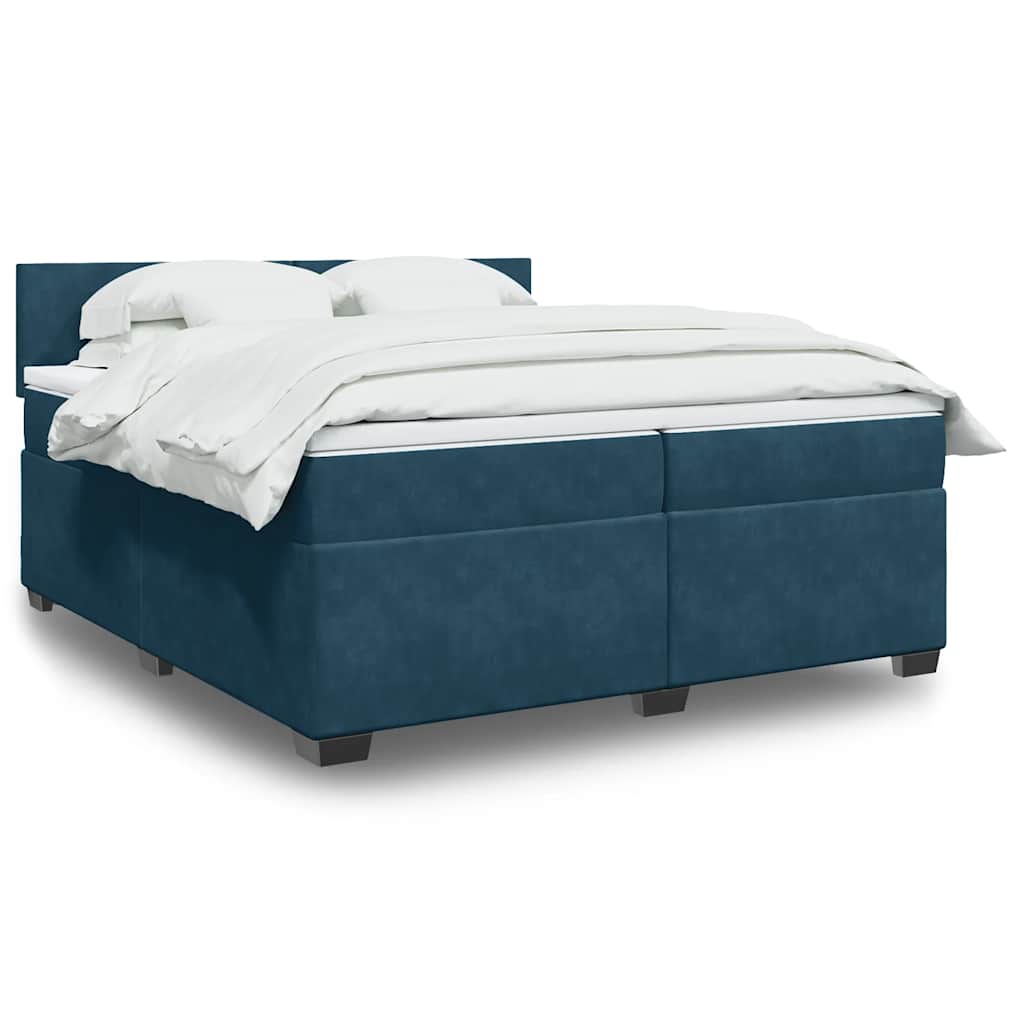 Cama com molas/colchão 200x200 cm veludo azul-escuro