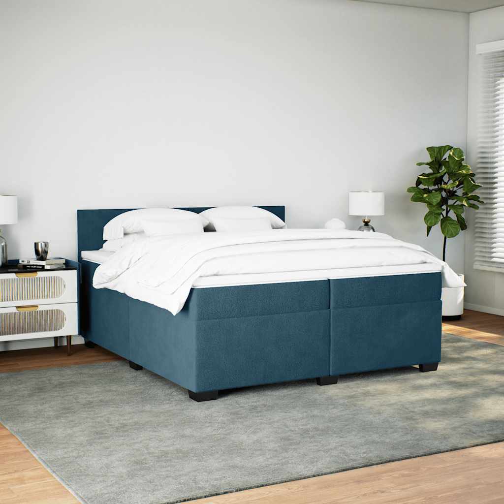 Cama com molas/colchão 200x200 cm veludo azul-escuro