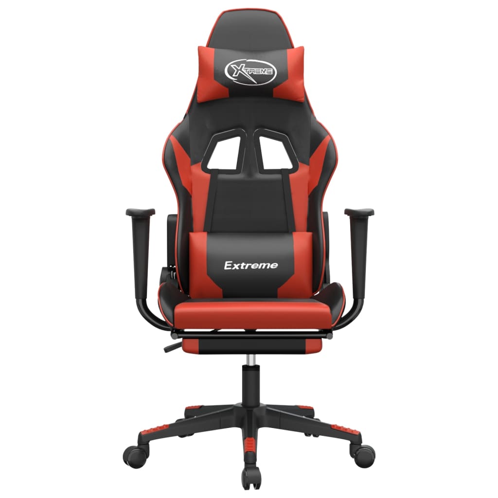 Cadeira gaming c/ apoio pés couro artificial preto e vermelho