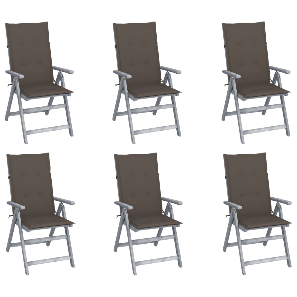 Cadeiras jardim reclináveis c/ almofadões 6 pcs acácia maciça