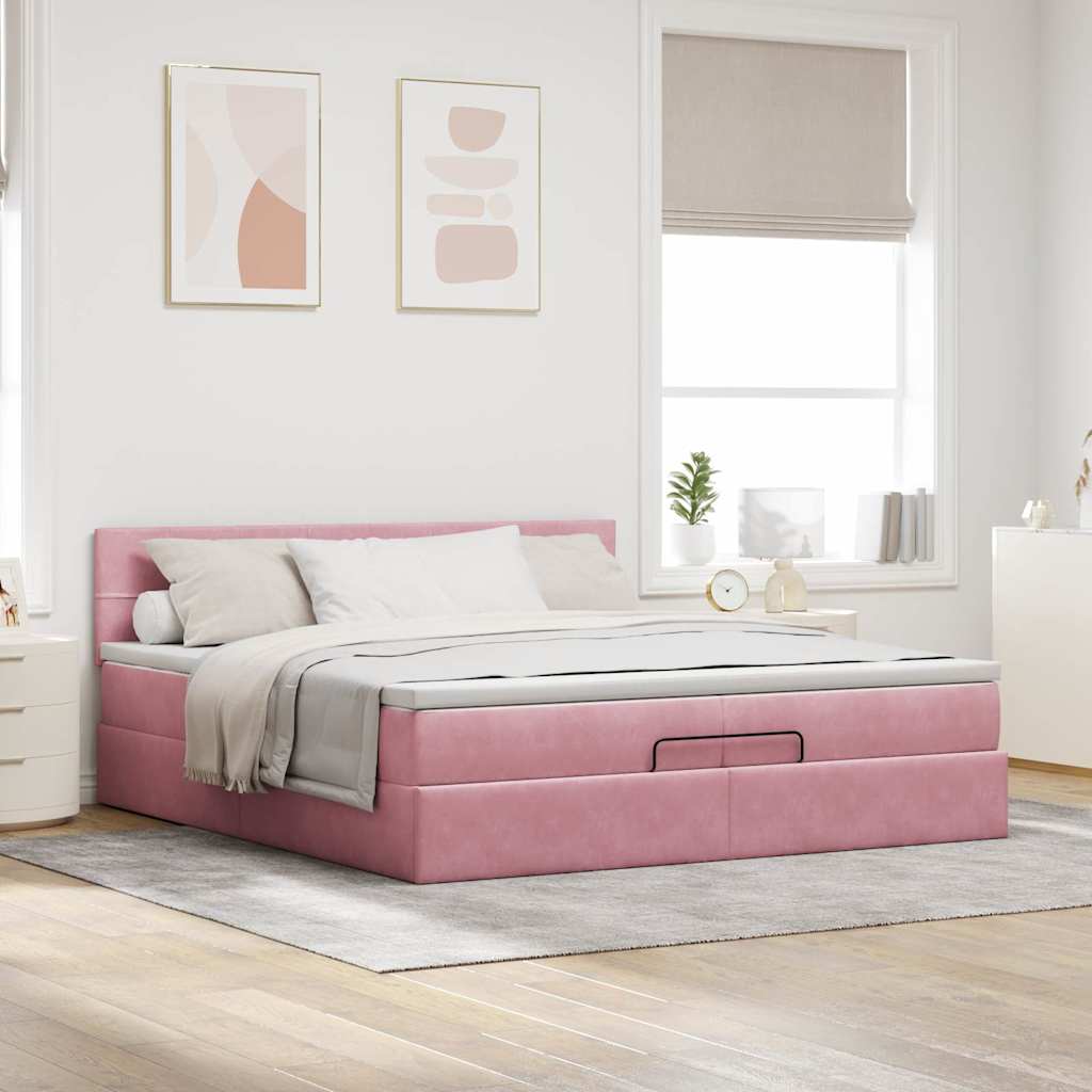 Moldura de cama otomana com colchão rosa 200x200cm veludo
