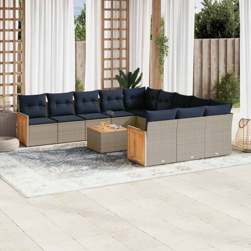 Conjunto de sofá de jardim com 12 peças e almofadas em rattan sintético cinza