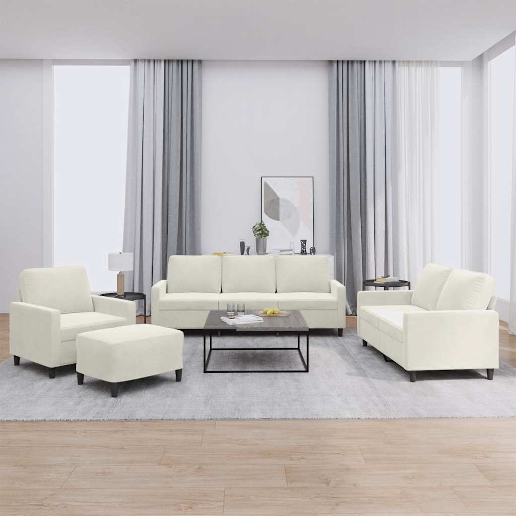 4 Pcs conjunto de sofás com almofadões veludo cor creme