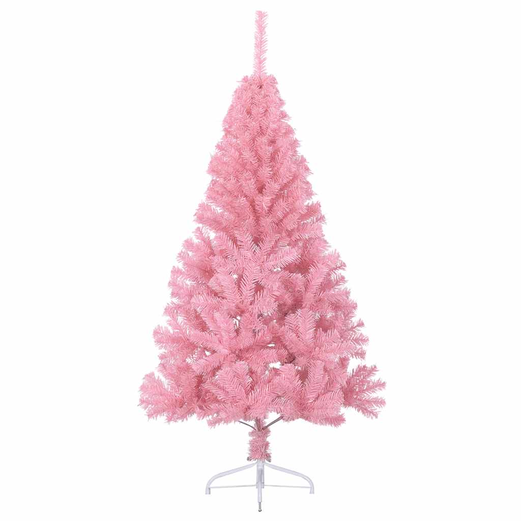 Meia árvore de natal artificial com suporte 120 cm PVC rosa
