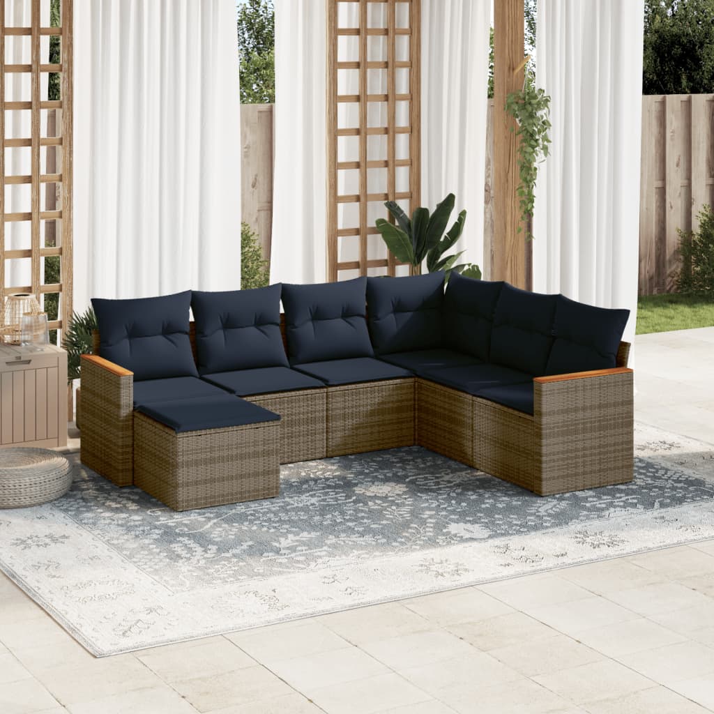 Conjunto de sofá de jardim com 7 peças e almofadas em rattan sintético cinza