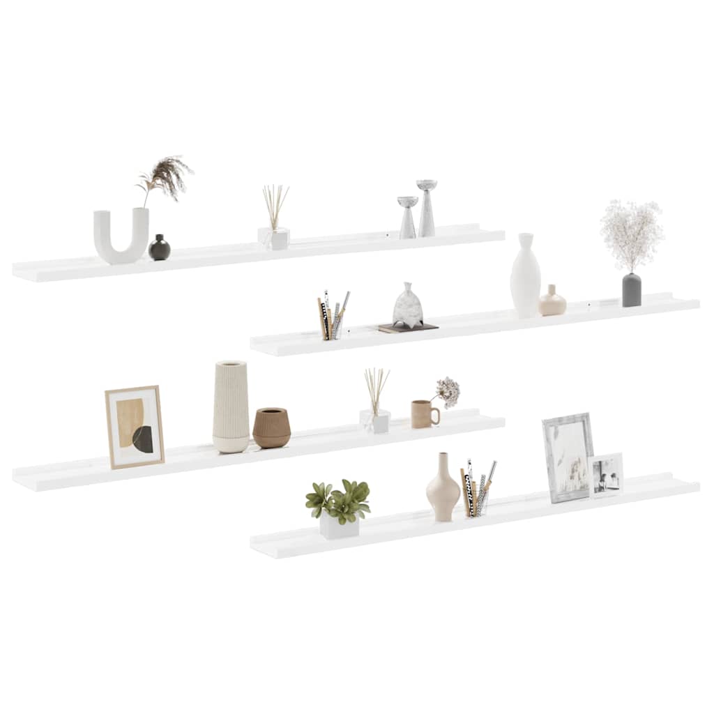 Prateleiras de parede 4 pcs 115x9x3 cm branco brilhante