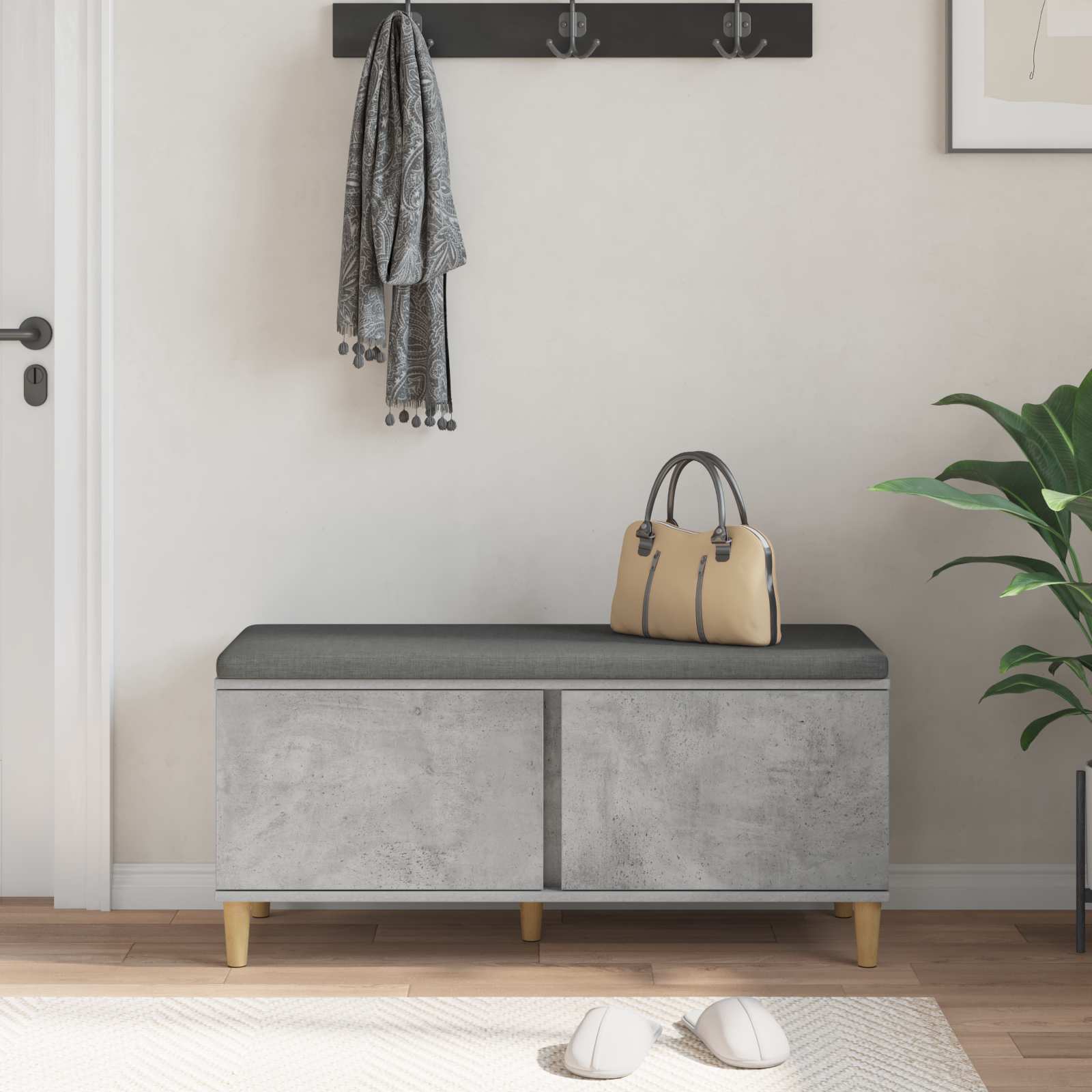 Banco de hall com almofada cinzento concreto 100 x 38 x 46 cm