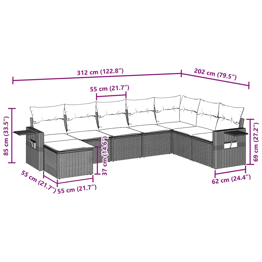 8 Pcs conjunto sofás de jardim com almofadões vime PE preto