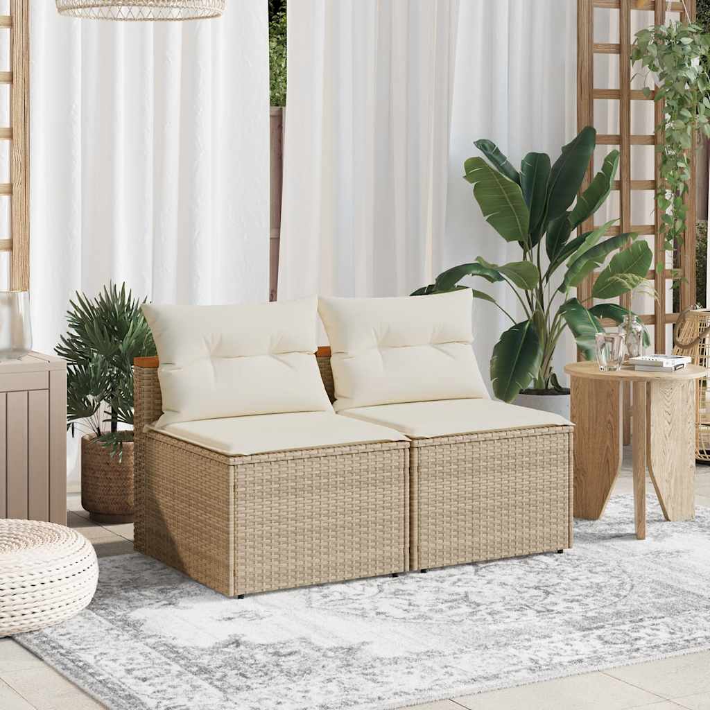 Sofás de jardim sem braços com almofadões 2 pcs vime PE bege