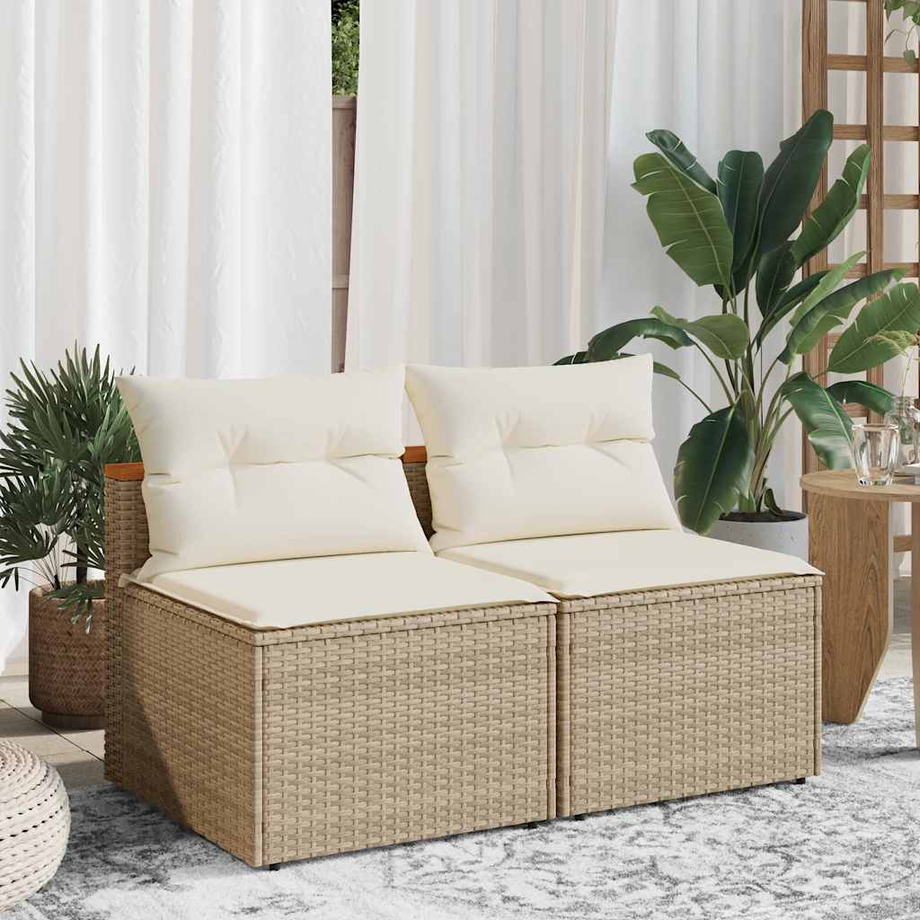 Sofás de jardim sem braços com almofadões 2 pcs vime PE bege