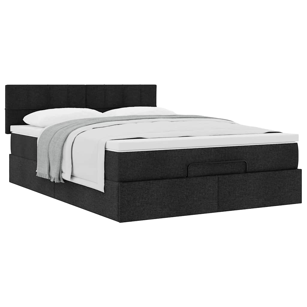 Cama otomana com colchão 140x190 cm tecido preto