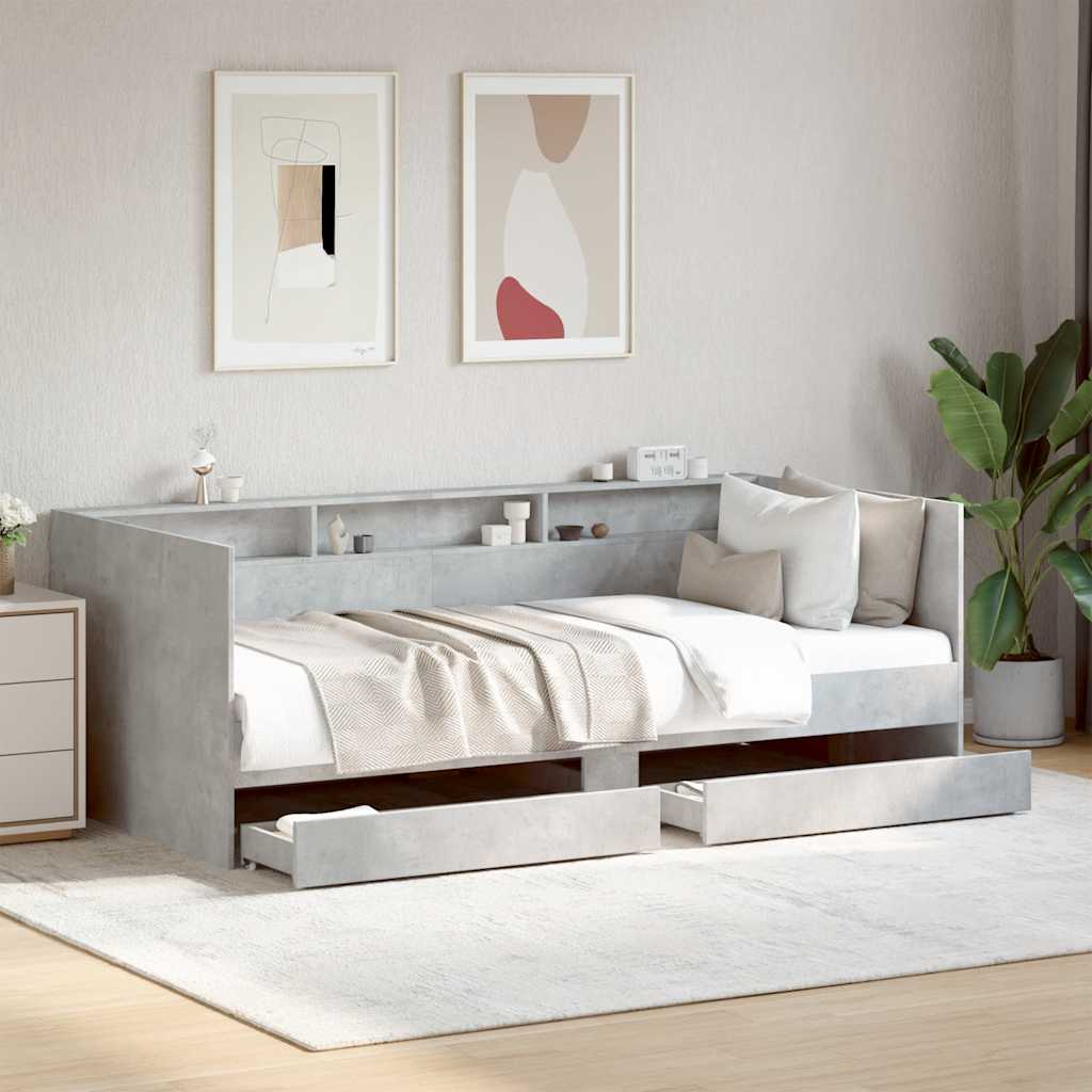 Sofá-cama com gavetas sem colchão 100x200 cm cinzento cimento