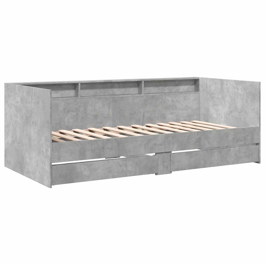 Sofá-cama com gavetas sem colchão 100x200 cm cinzento cimento