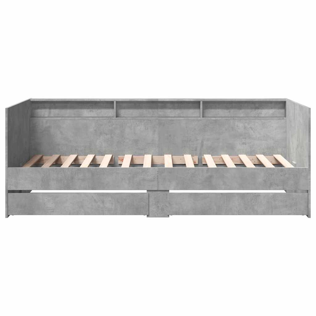 Sofá-cama com gavetas sem colchão 100x200 cm cinzento cimento
