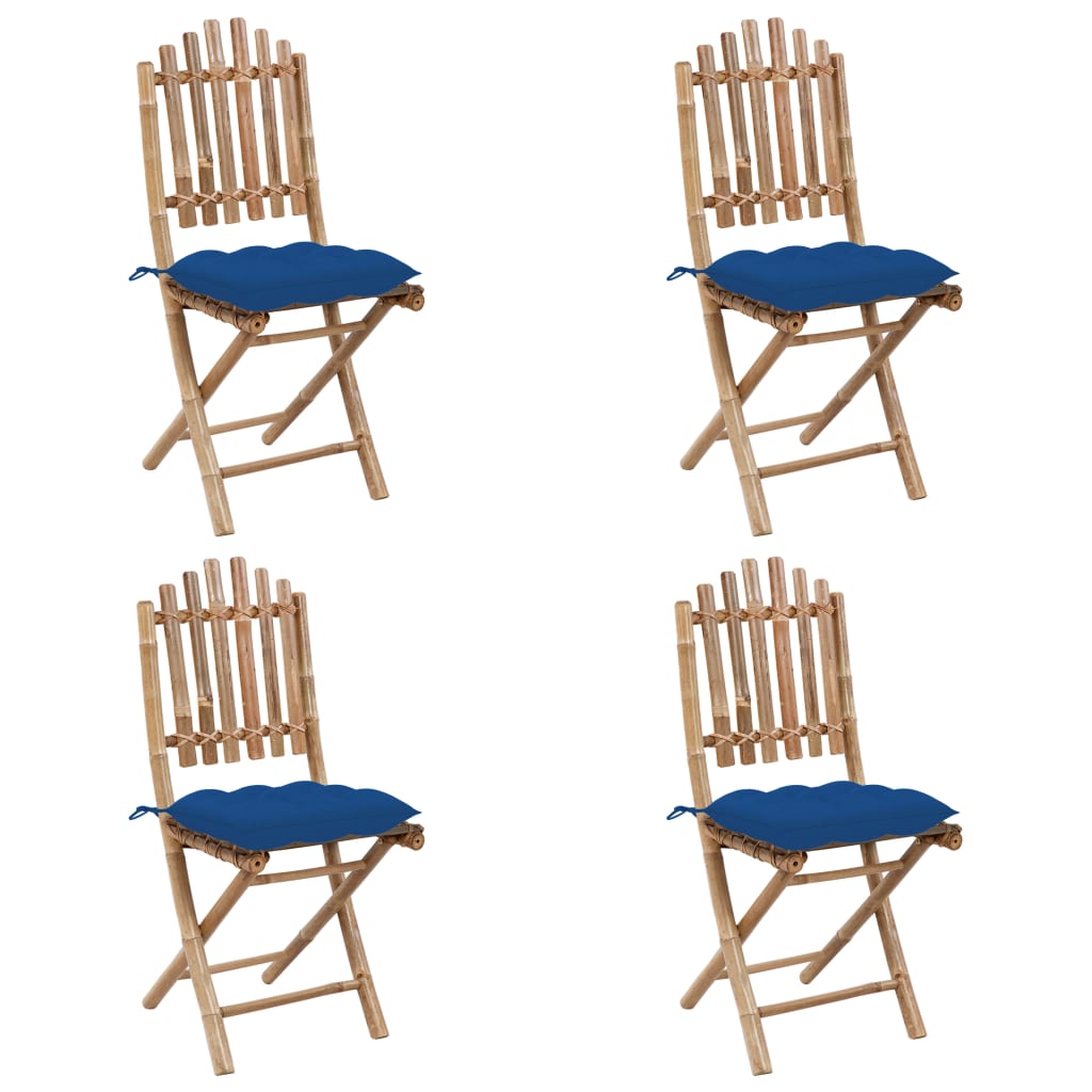 5 Pcs conj. de jantar dobrável c/ almofadões p/ exterior bambu