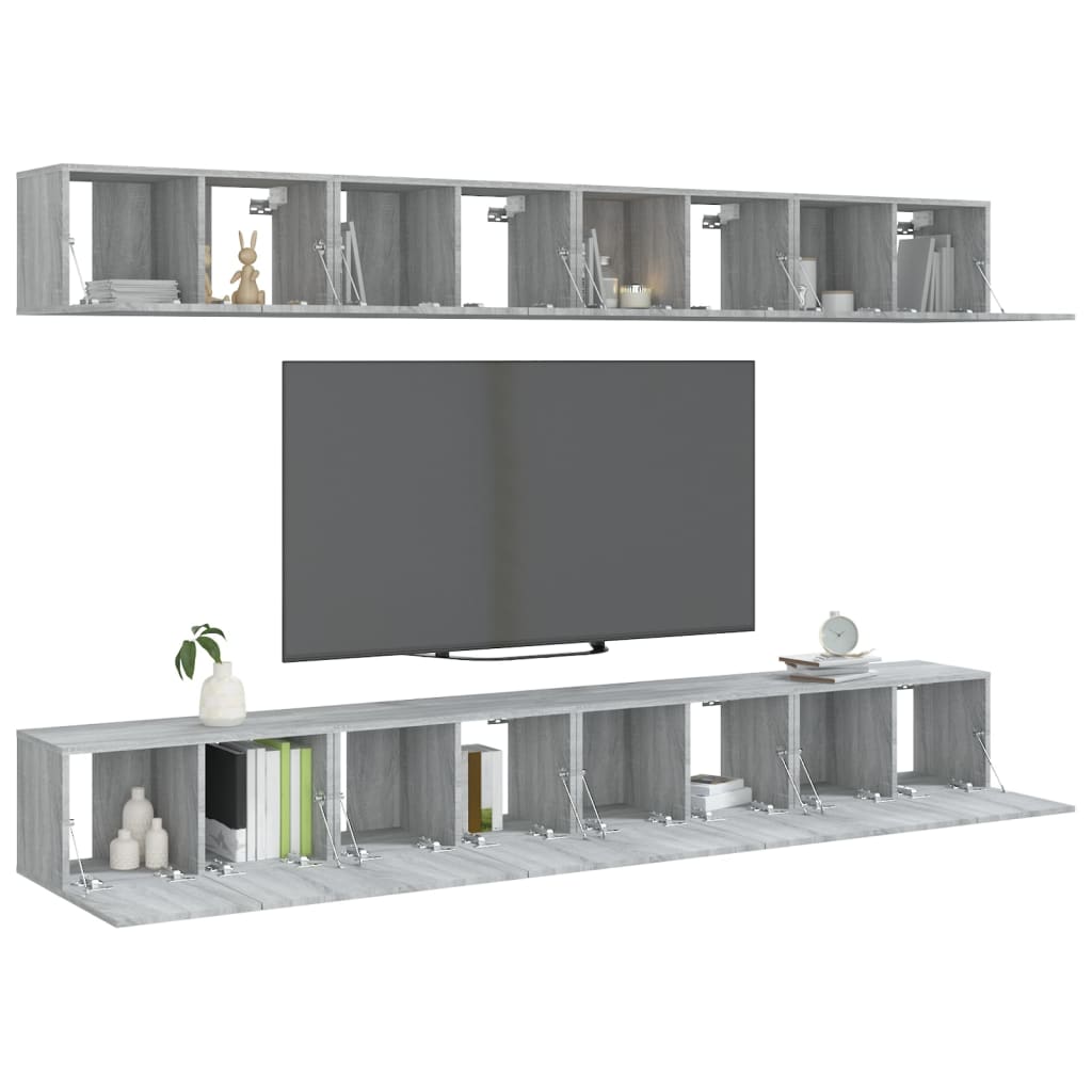 Móveis de TV 8pcs 60x30x30 cm derivados de madeira cinza sonoma