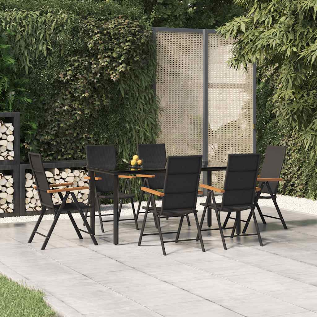 7 Pcs conjunto de jantar para jardim vime PE castanho