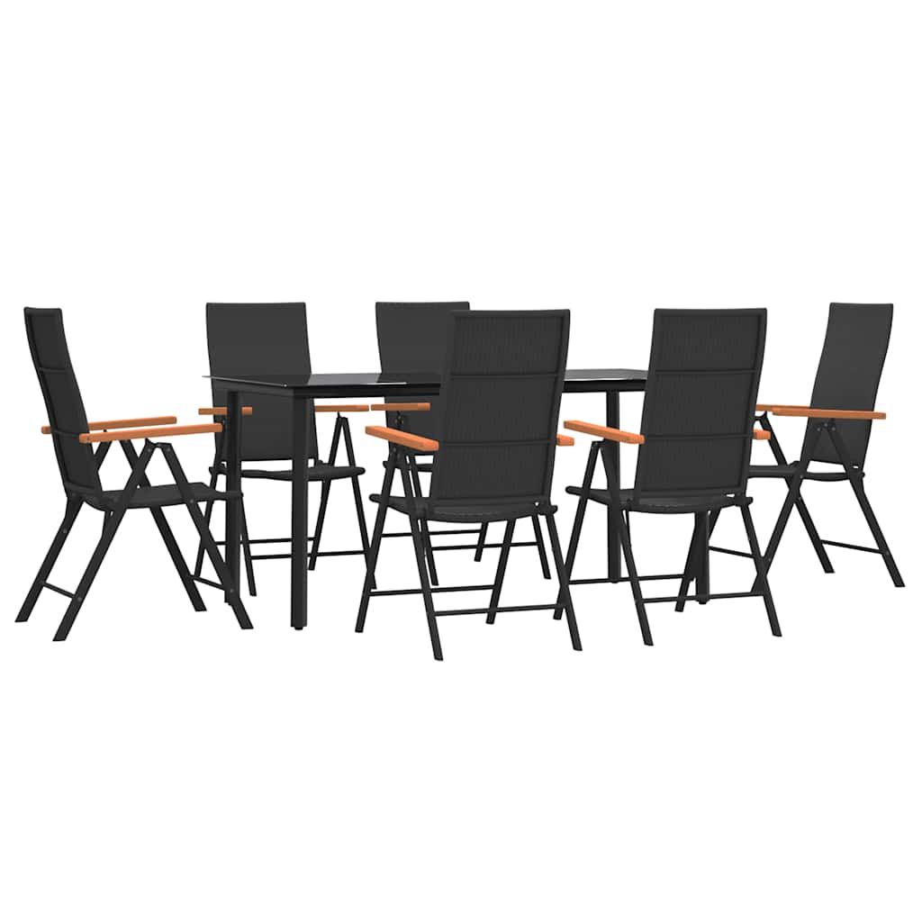 7 Pcs conjunto de jantar para jardim vime PE castanho