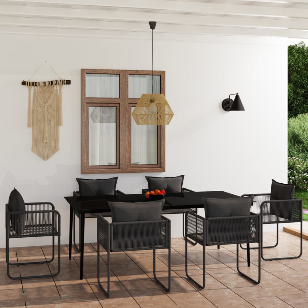 7 Pcs conjunto de jantar para jardim preto