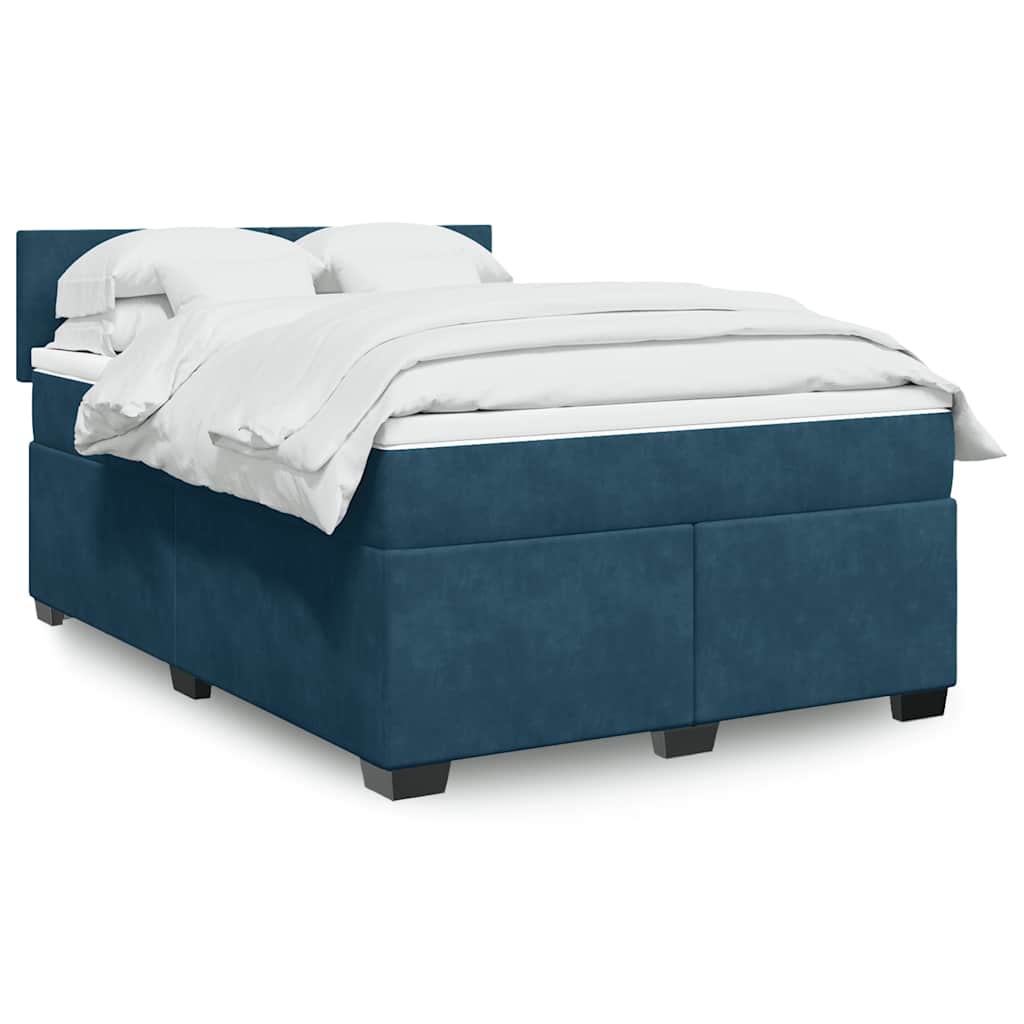 Cama com molas/colchão 140x200 cm veludo azul-escuro