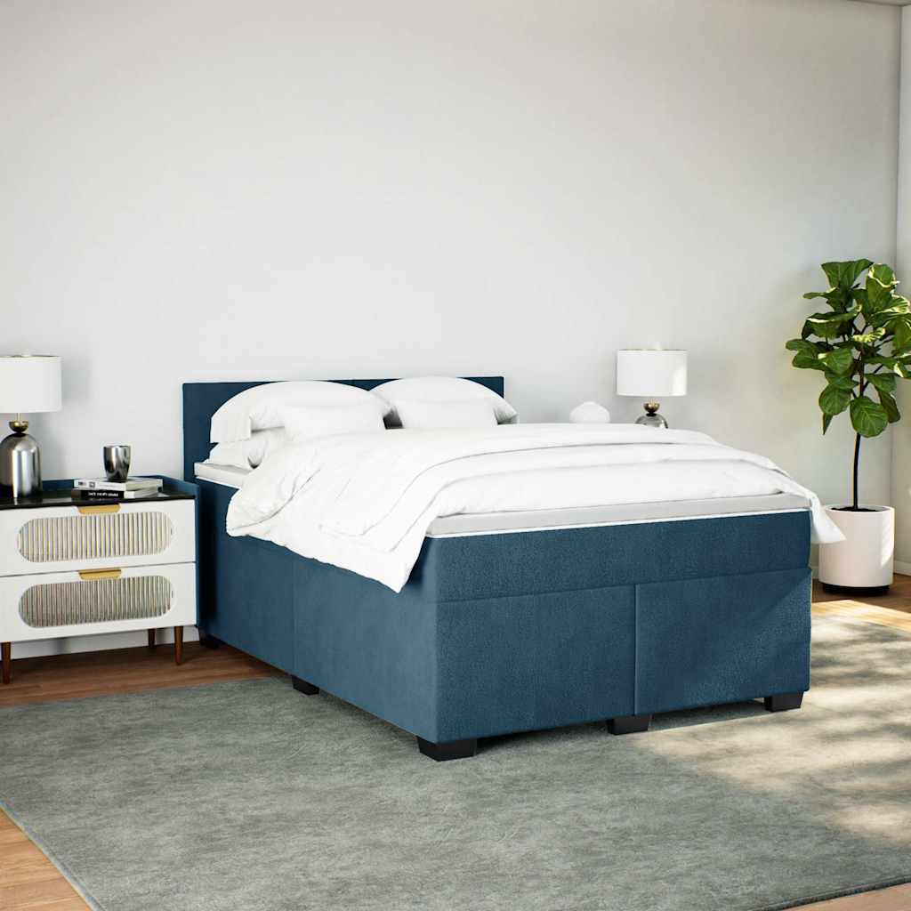 Cama com molas/colchão 140x200 cm veludo azul-escuro