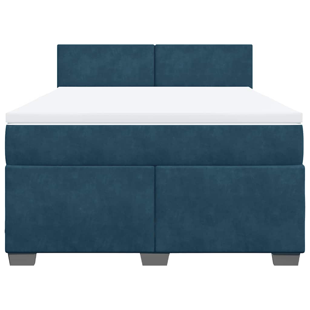 Cama com molas/colchão 140x200 cm veludo azul-escuro