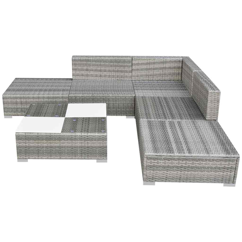 6 Pcs conjunto lounge de jardim c/ almofadões vime PE cinzento