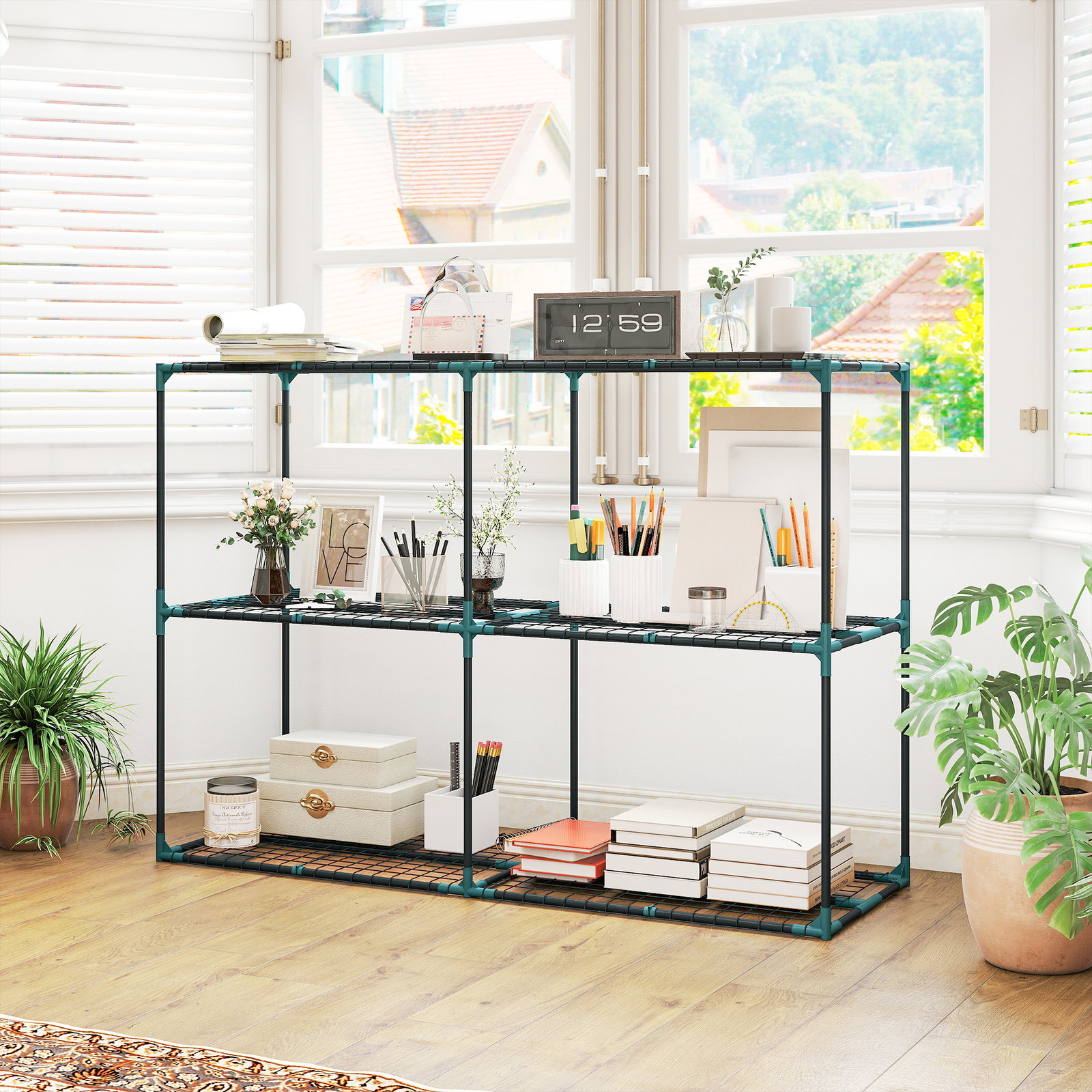 Suporte para plantas de 3 níveis estante para plantas de aço para interior e exterior 143x48x100 cm verde