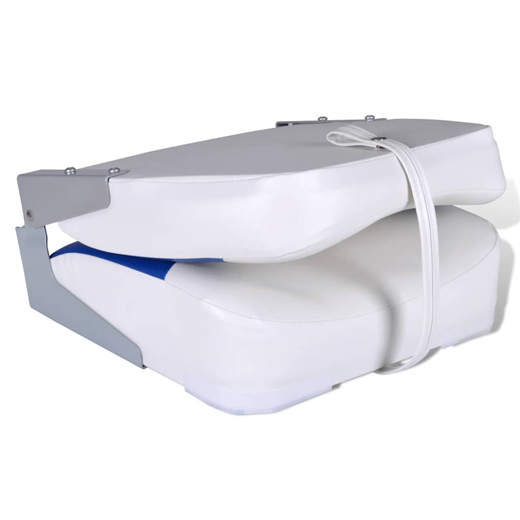 Assento de barco c/ encosto dobrável e almofada azul/branco