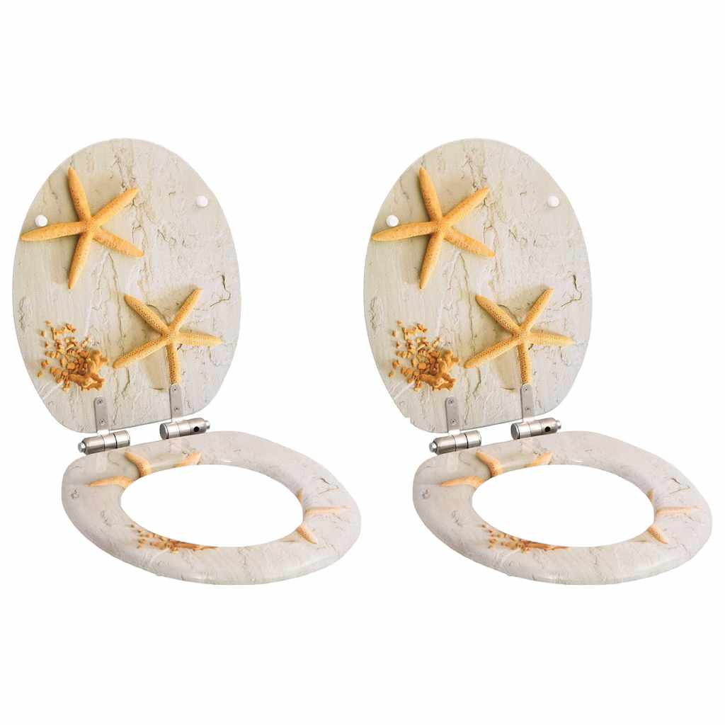 Assentos sanita 2 pcs c/ tampas fecho suave MDF design estrelas