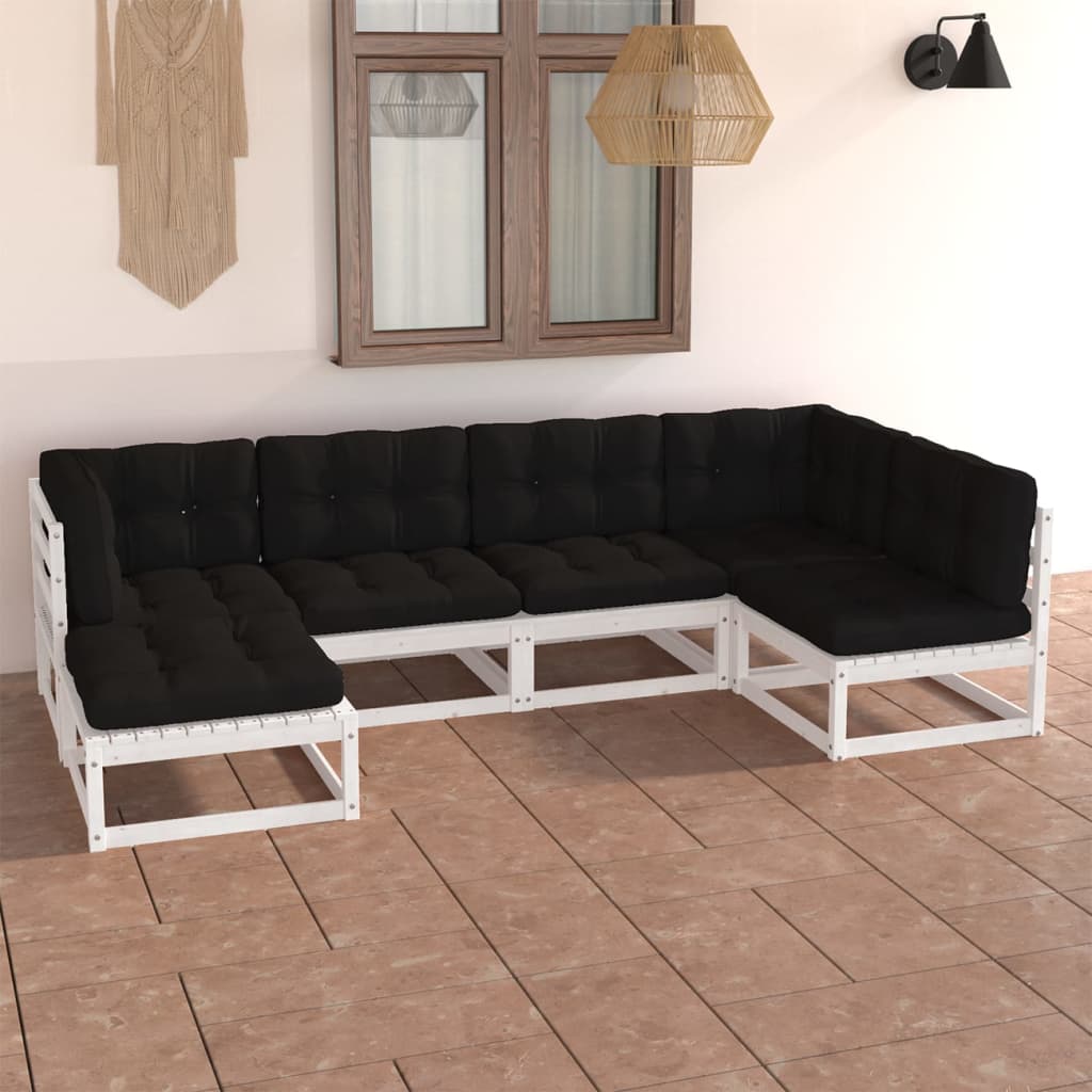 6 Pcs conjunto lounge de jardim c/ almofadões pinho maciço