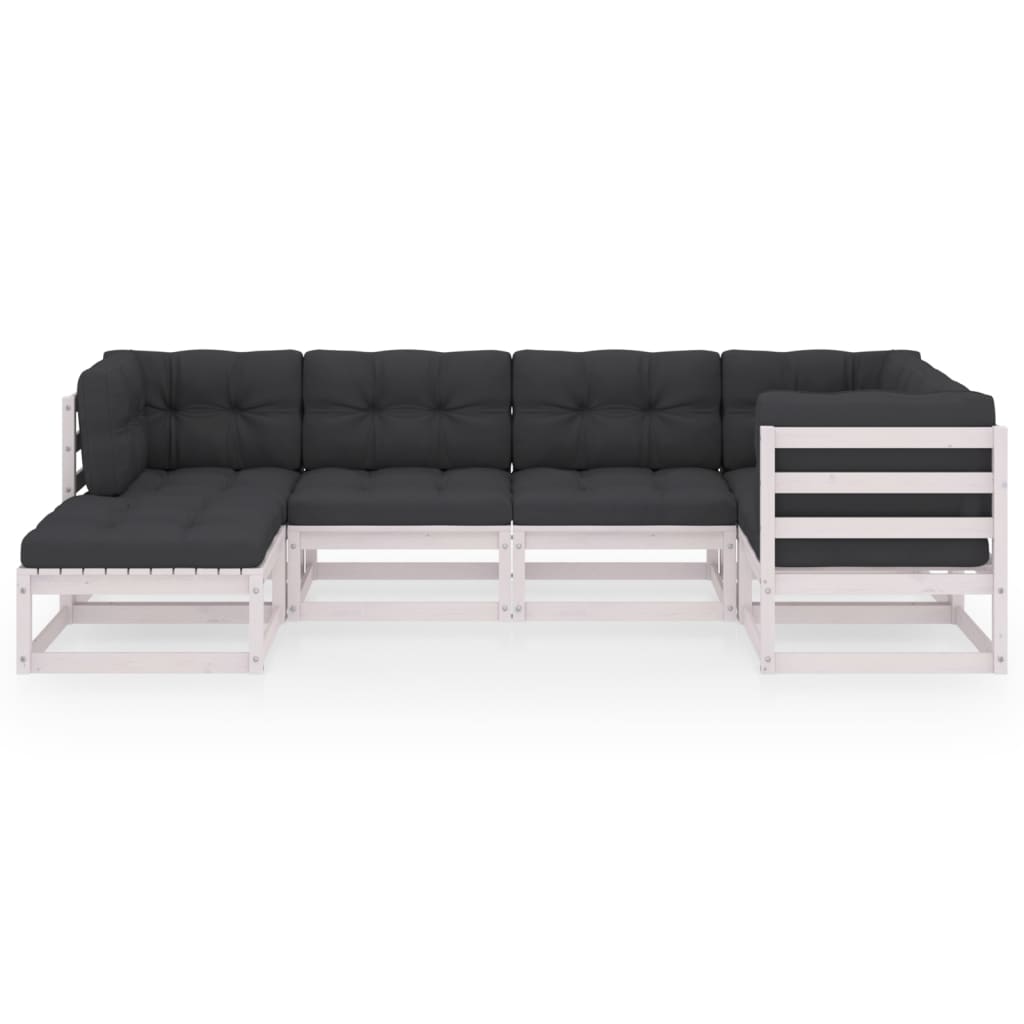 6 Pcs conjunto lounge de jardim c/ almofadões pinho maciço