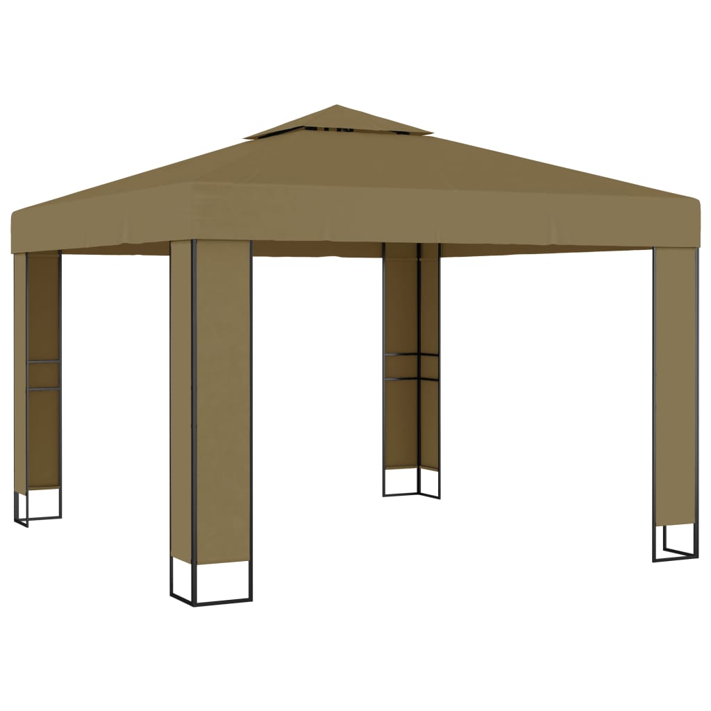 Gazebo com toldo duplo e luzes LED 3x3x2,7 m cinza-acastanhado