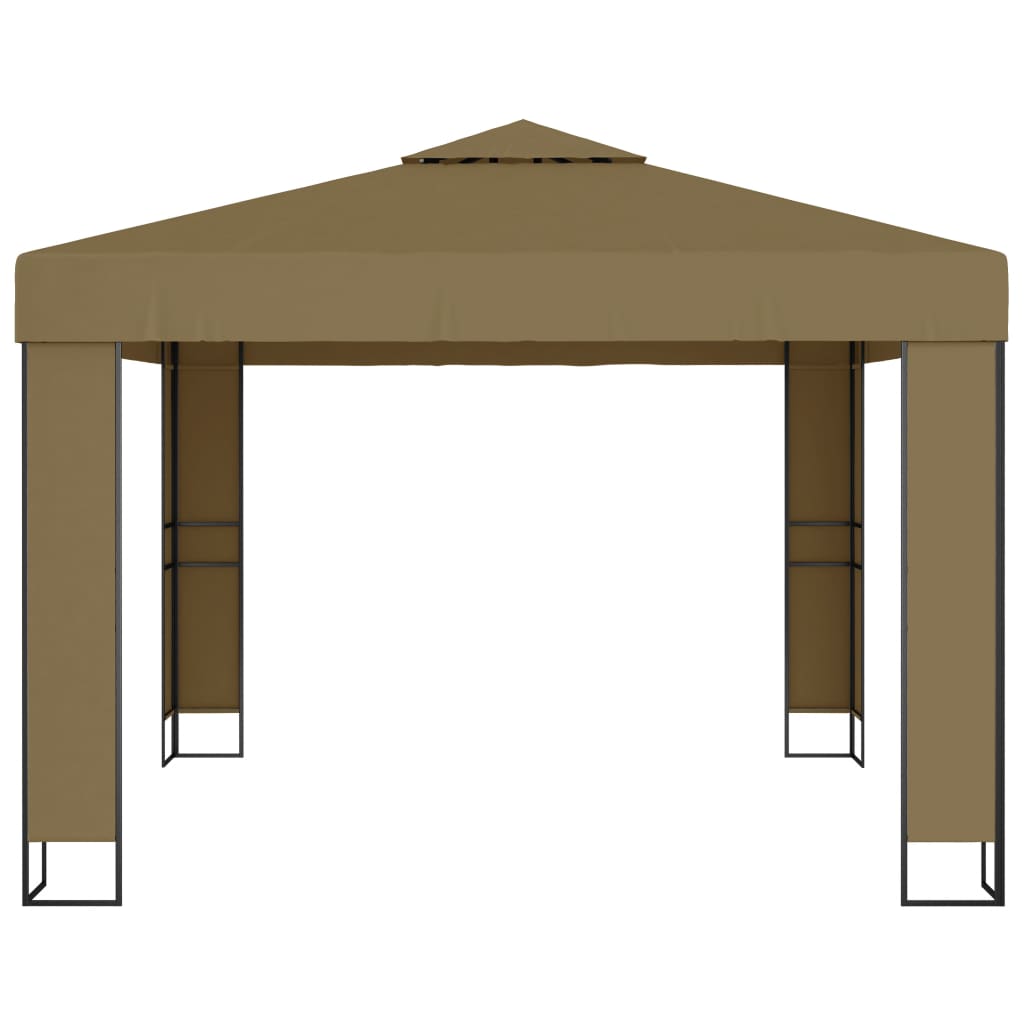Gazebo com toldo duplo e luzes LED 3x3x2,7 m cinza-acastanhado