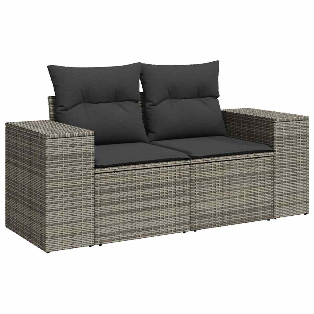 6 Pcs conjunto sofás de jardim com almofadões vime cinzento